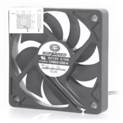 12V কার কুলিং ফ্যান 60x60x10 সঙ্গে বল/স্লিভ বিয়ারিং সিগন্যাল আউটপুট বিকল্প
